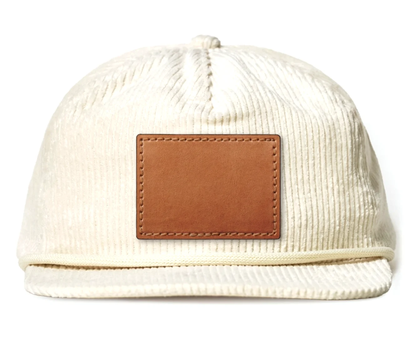 Hash Snob quarter-brim ivory corduroy cap with debossed leather patch